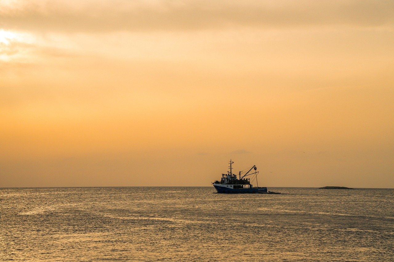 ship, sea, boat, sunset, nature, eve, crawler, fishing, fisherman